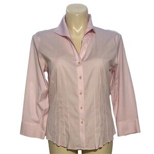 Talbots Shirt 14 Light Pink 3/4 Sl Wrinkle Resistant Pleat Hem Button Career